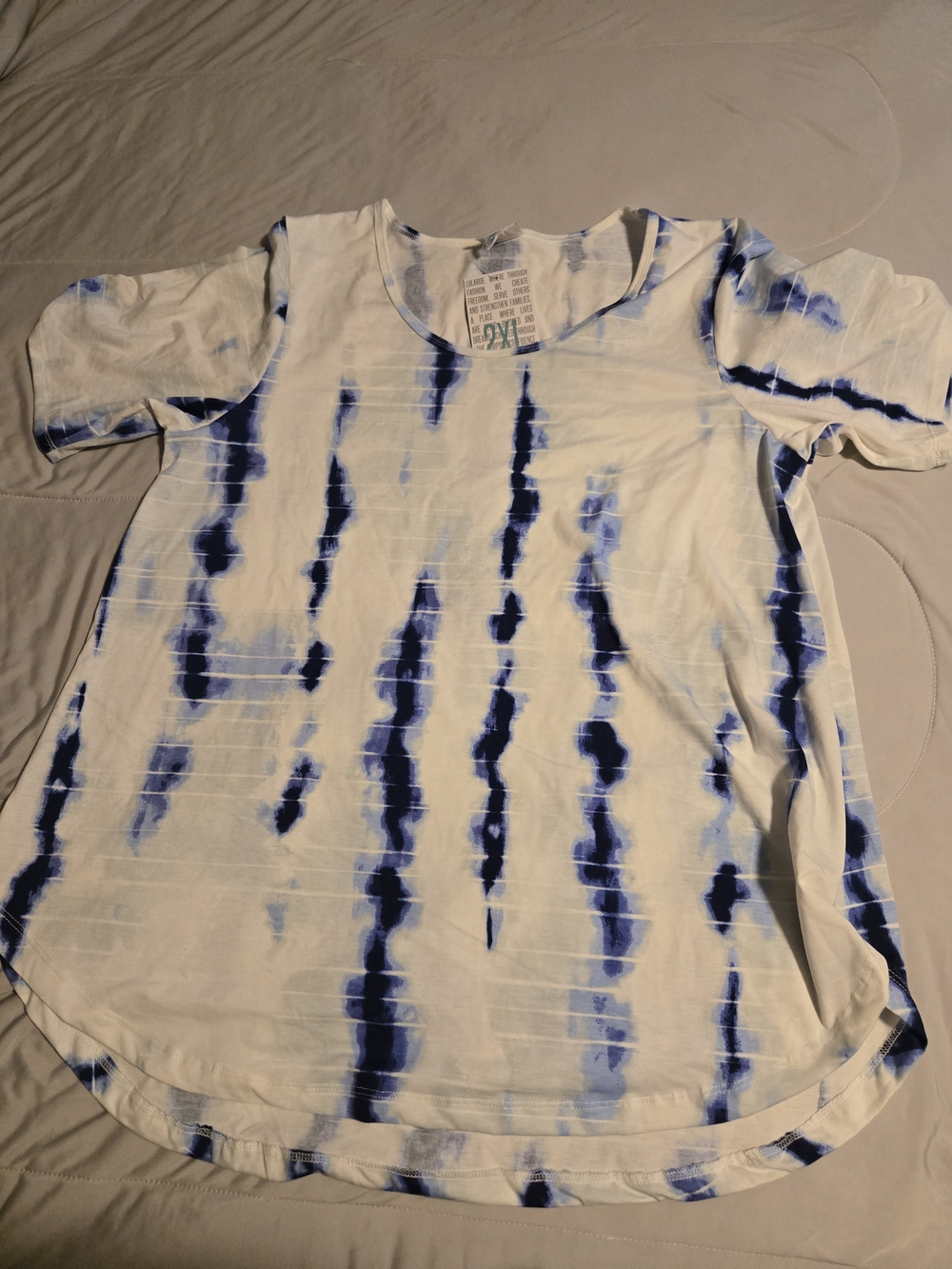 LuLaRoe White and Blue Tie-Dye Short Sleeve Top